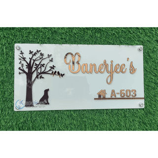 iCreations Home Name Plate for Entrance with Bronze shiny Acrylic Solid Letters (8x16 inch)