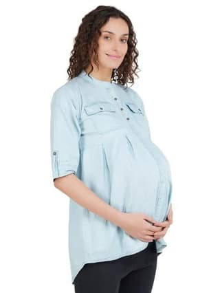 KOI SLEEPWEAR Maternity Denim Top Trendy for Pregnant Womens (X-Large)
