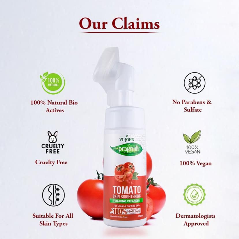 VI-JOHN PRAKRITIK Tomato Skin Brightening Foaming For Detans,100% Natural Bio Actives - 150ml Face Wash (150 ml) view 5