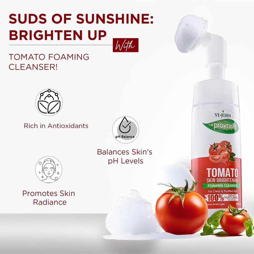 VI-JOHN PRAKRITIK Tomato Skin Brightening Foaming For Detans,100% Natural Bio Actives - 150ml Face Wash (150 ml) view 6