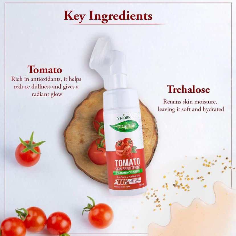 VI-JOHN PRAKRITIK Tomato Skin Brightening Foaming For Detans,100% Natural Bio Actives - 150ml Face Wash (150 ml) view 7