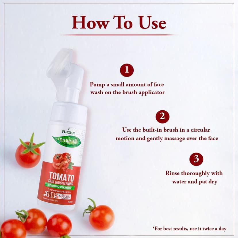VI-JOHN PRAKRITIK Tomato Skin Brightening Foaming For Detans,100% Natural Bio Actives - 150ml Face Wash (150 ml) view 8