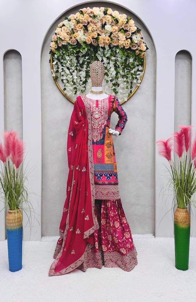 Sharara Suit Set Pink Ready to wear indian salwar kameez Dupatta for women anarkali cotton designer pakistani dresses Festival 3 piece view 2