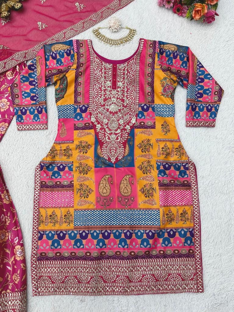 Sharara Suit Set Pink Ready to wear indian salwar kameez Dupatta for women anarkali cotton designer pakistani dresses Festival 3 piece view 5