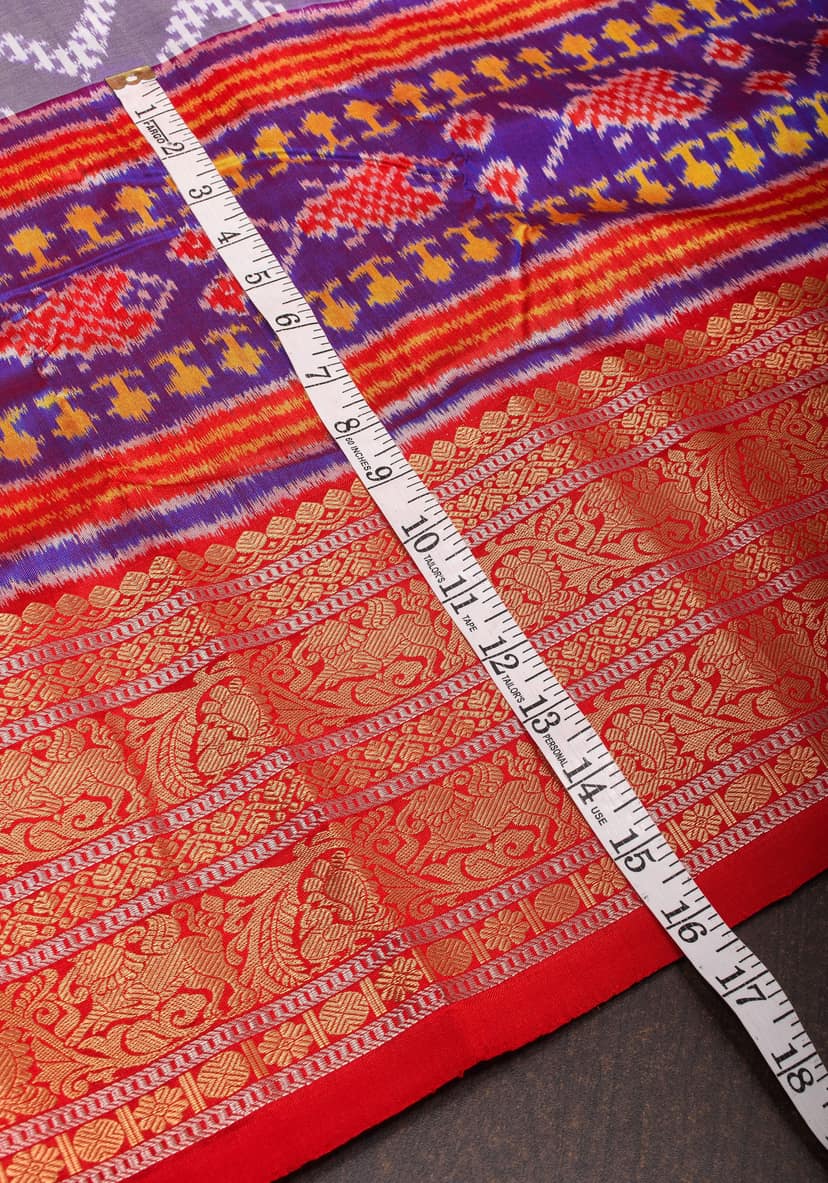 Not found//Amethyst tone Ikkat Patola Kanjivaram Fusion Silk Saree with Panel design and zari border | SILK MARK CERTIFIED view 4