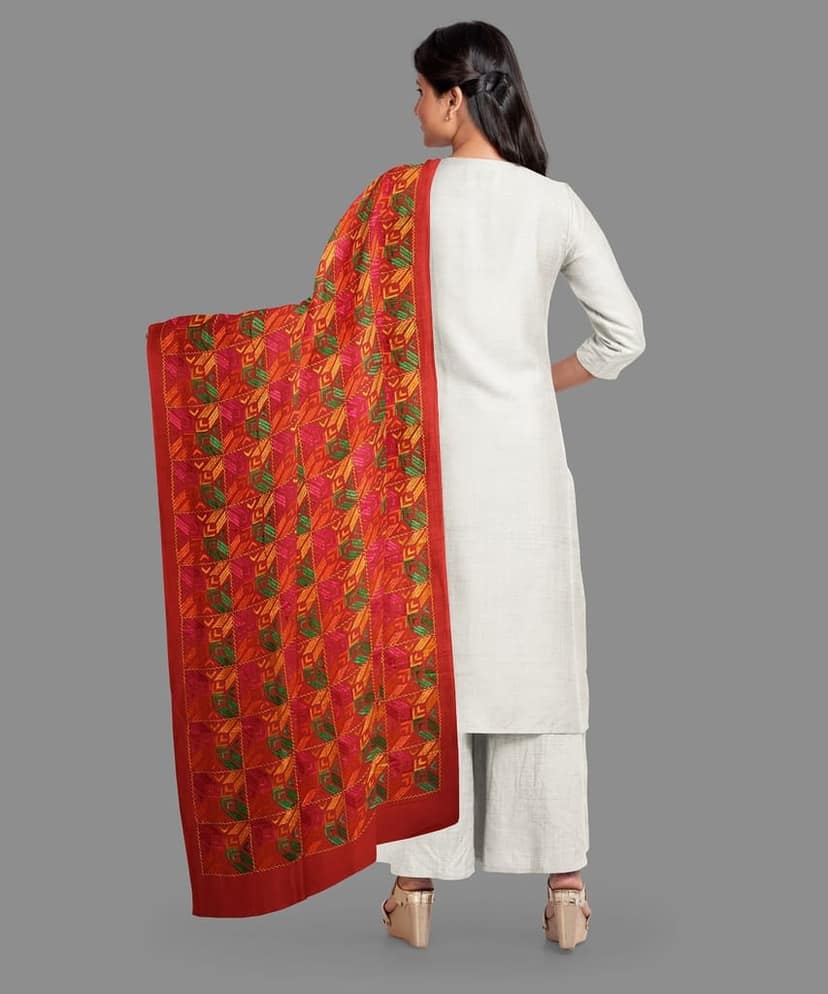 Kaseedaarts Handmade Multicolor Bagh (Wedding Dupatta for Women's 04) view 2