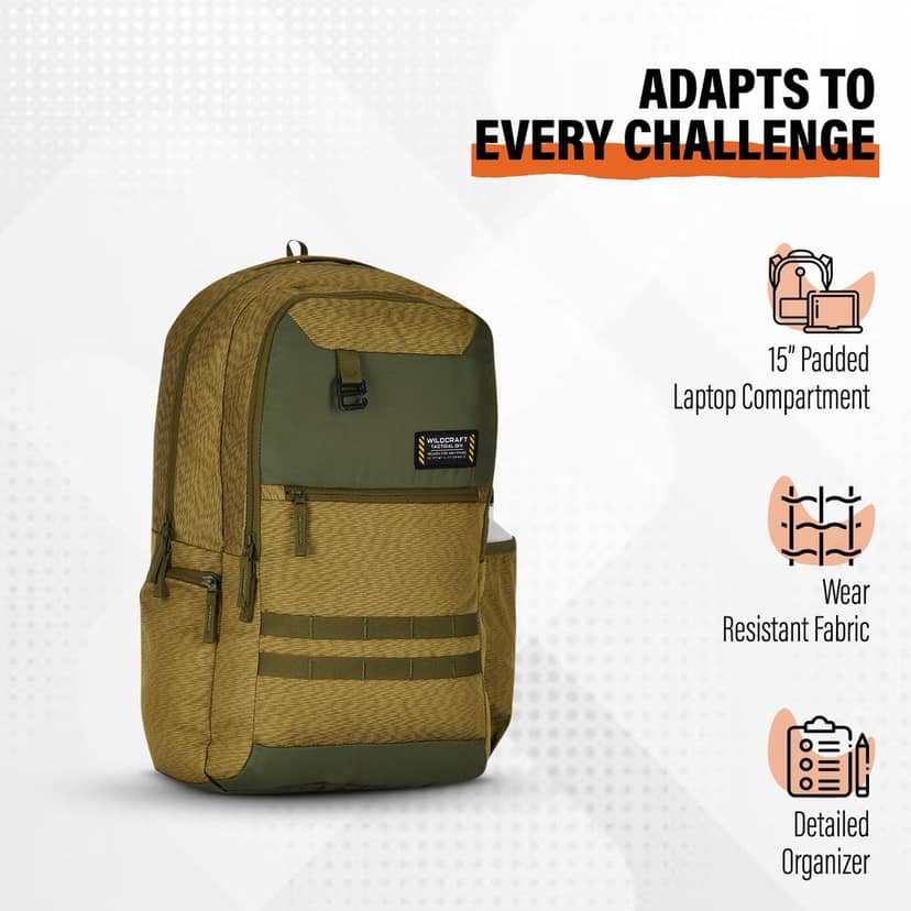 Tactical 30L Laptop Backpack for Travel Gym Office | Unisex Workpack with Molle Loop Rain Cover & Super Glide Mesh Back | 420D Polyester Oxford view 3