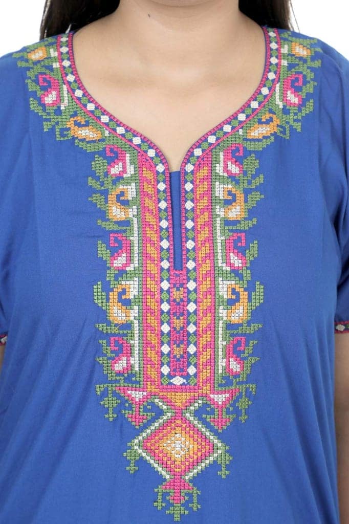 VALENCIA SLEEPWEAR lissybissy Cotton Resham Embroidery Nighty Night Gown Maxi for Women A line (MA_Blue_Blue) view 3