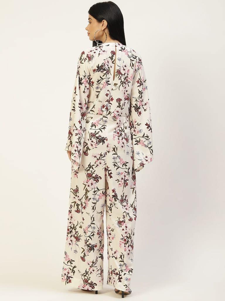 White & Burgundy Printed Basic Jumpsuit view 4