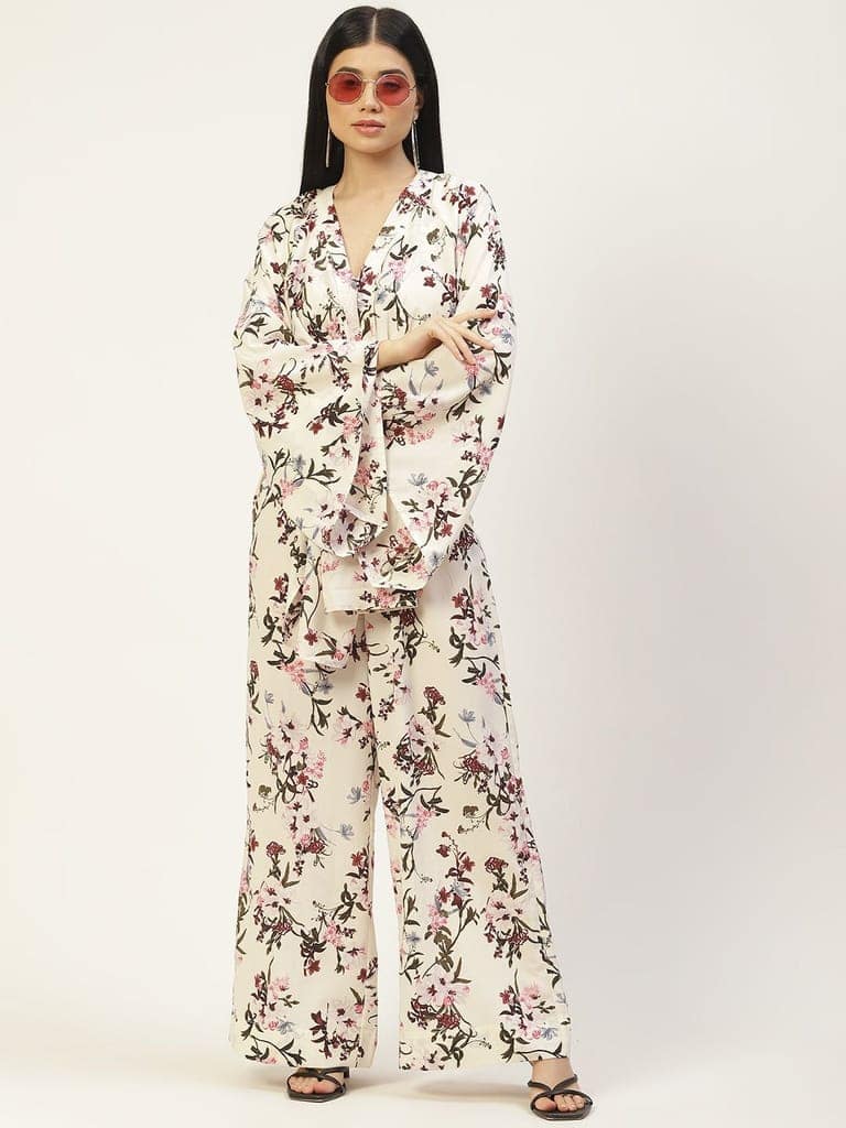 White & Burgundy Printed Basic Jumpsuit view 5