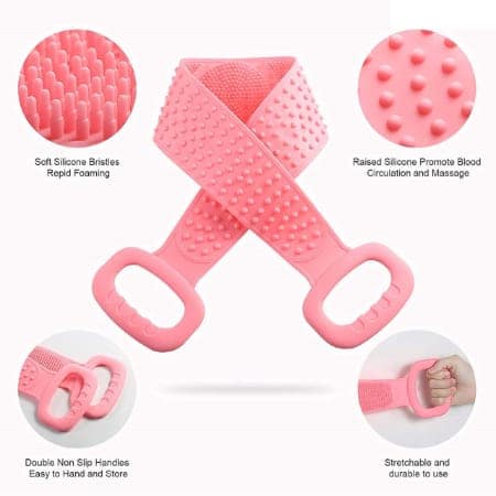 V3Deals Silicone Body Back Scrubber, Double-Sided Exfoliating Bath Brush | Deep Cleansing & Massage Belt for Shower & Dead Skin Removal (Pack of 2, Random Color) view 6