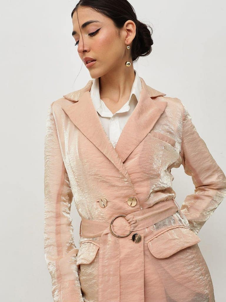 Peach Metallic Belted Blazer view 2