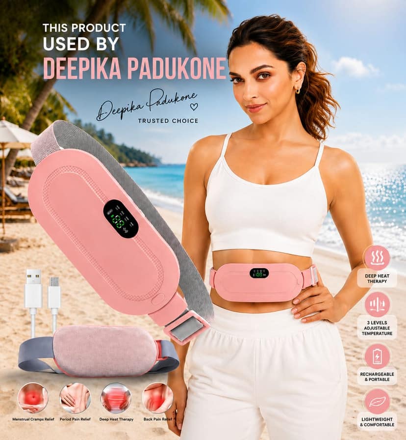 Deep Heat Therapy Menstrual Cramp & Period Pain Relief Heating Pad Belt - Pink