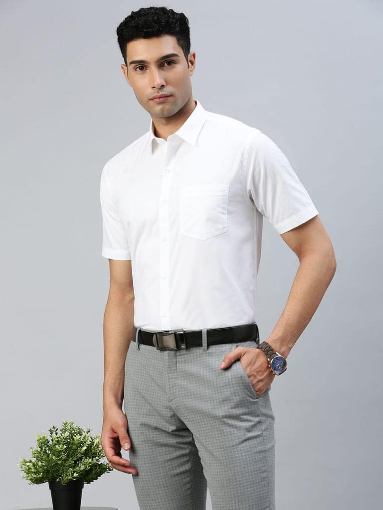 Mens Smart Fit Cotton Rich White Half Sleeves Shirt Ever Fresh