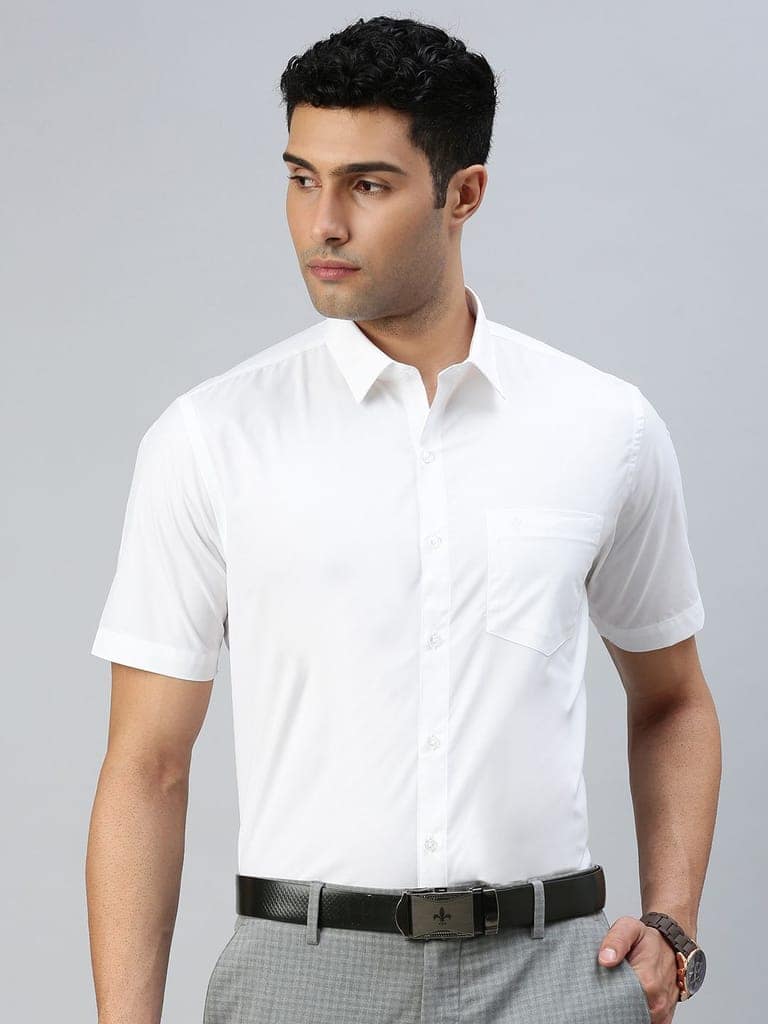 Mens Smart Fit Cotton Rich White Half Sleeves Shirt Ever Fresh view 3