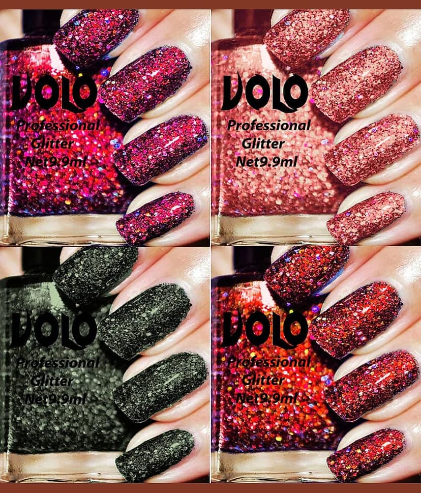 VOLO Professionally Used Glitter Shine Nail Polish Magenta,Pink,Grey Red Pack of 4 39 mL view 2