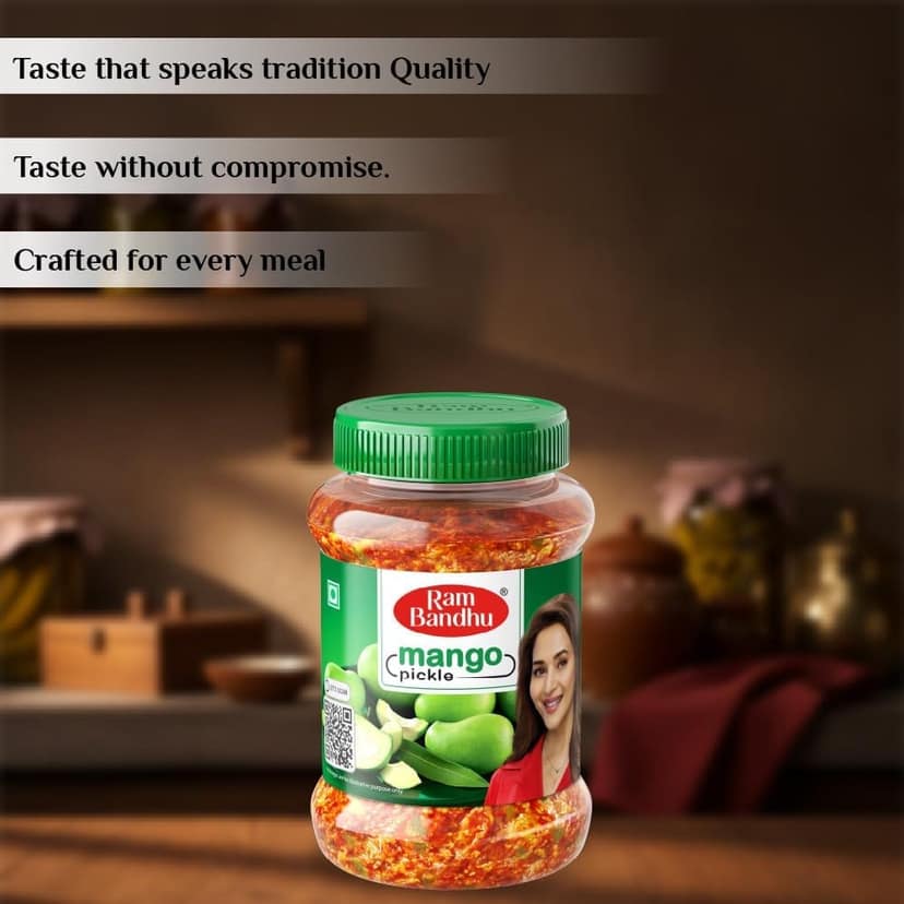 Ram Bandhu Mango Pickle 200gm X 3 Pack | Ready to Eat, Green Mango with Turmeric, Chilli Powder, Fenugreek Seeds, Mustard, Salt and Oil (Pack of 3) view 6
