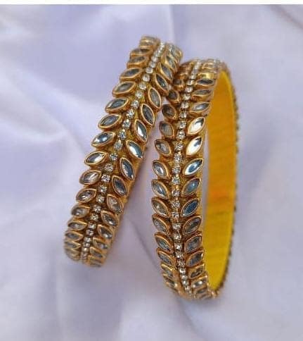 Gold Plated Kundan and Pearl Bangle Set view 2