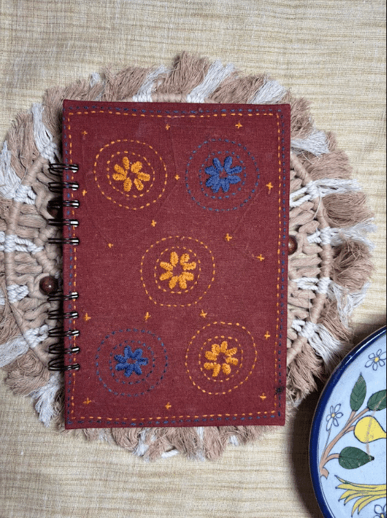 A5 Embroidered Cotton Spiral Notebook