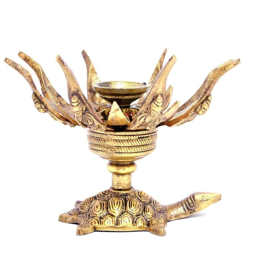 Brass Ganesh Curved Metal Flower Candle Holder On Tortoise (BSMAS1163 A) view 2