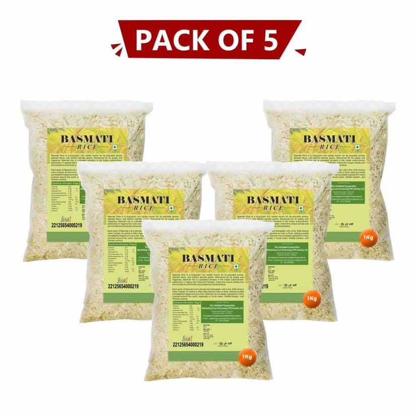 Basmati Rice 1 kg Pack of 5 – Extra Long Grain, Fragrant & Pure Chawal. view 2
