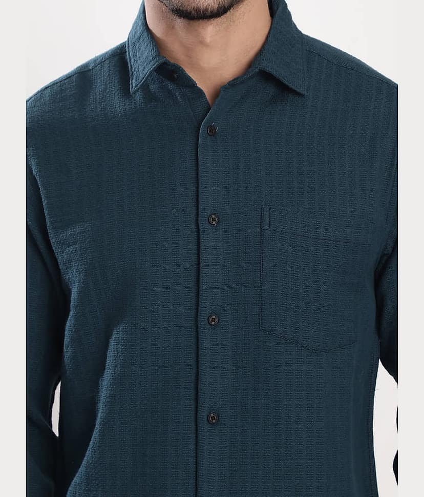 Bene Kleed Poly Cotton Regular Fit Self Design Full Sleeves Men's Casual Shirt - Teal ( Pack of 1 ) view 2