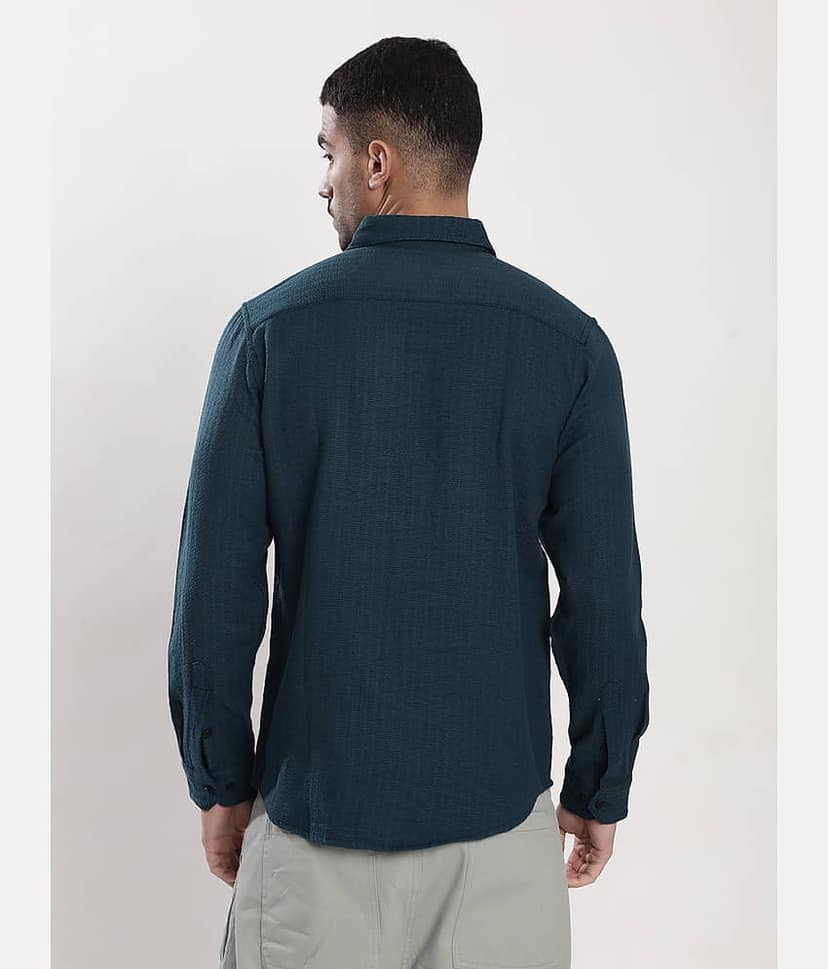 Bene Kleed Poly Cotton Regular Fit Self Design Full Sleeves Men's Casual Shirt - Teal ( Pack of 1 ) view 4