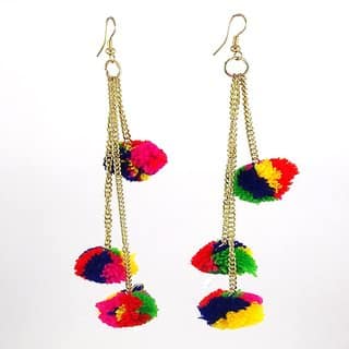 GiftJee - Multi Color Hanging Tassel Pompom Earnings For Women Girls