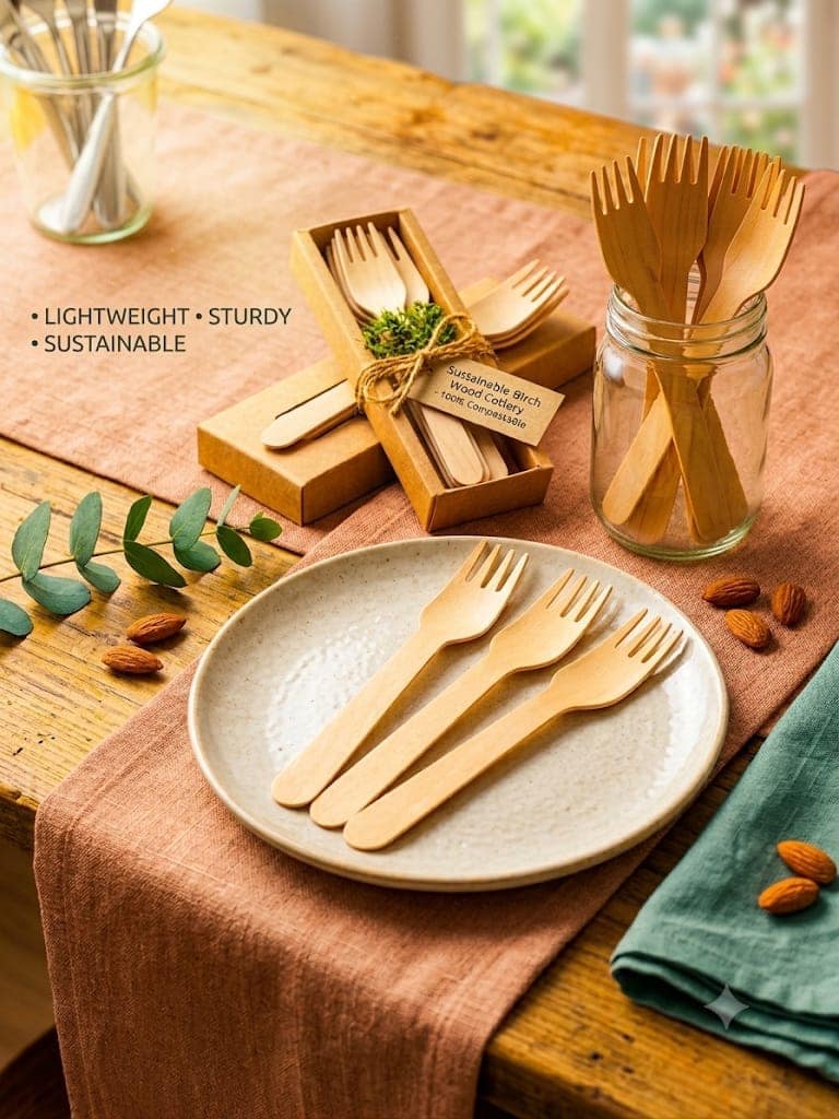 Disposable Premium Wooden Fork 160 mm 100 PCS view 2