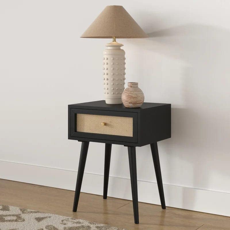 Wood To Cart® 1DRW Bedside/Wood Side Accent Table End Table for Living Room Classic Bedside Table Nightstand for Bedroom(Black)