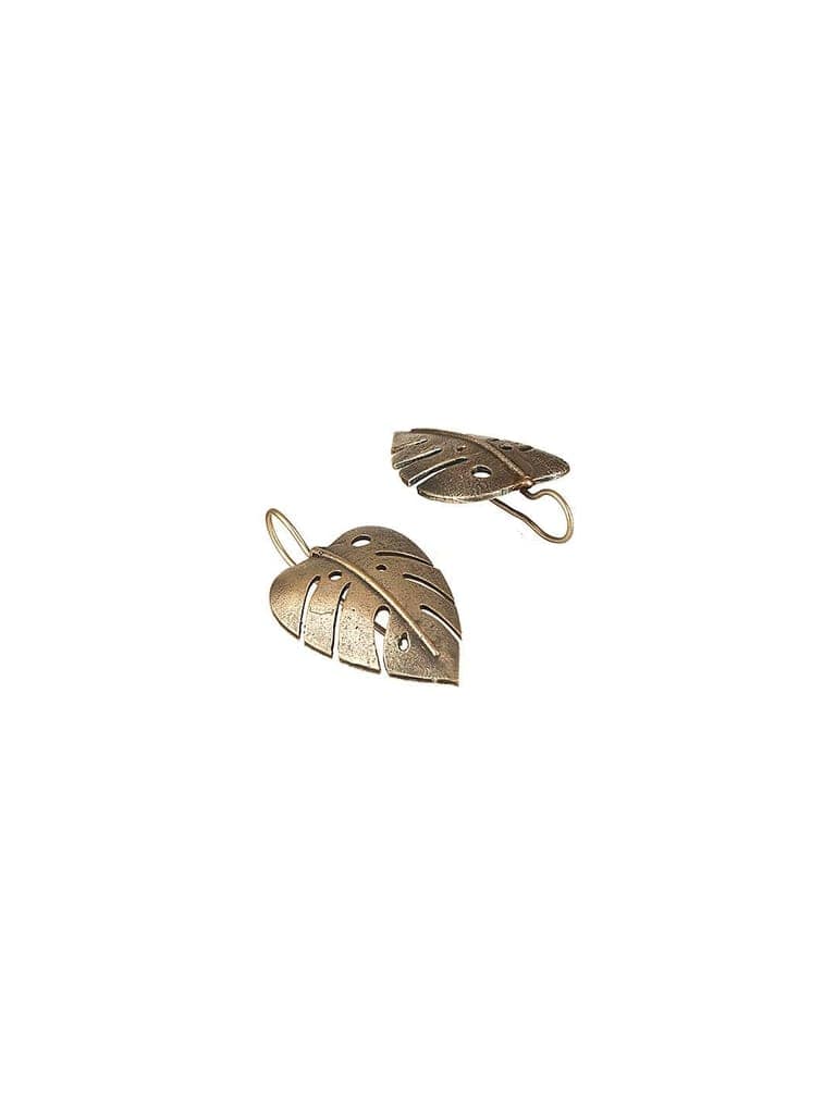 Oxidised Silver Lookalike Leaf Shaped Tribal Lightweight Fishhook Earrings view 3