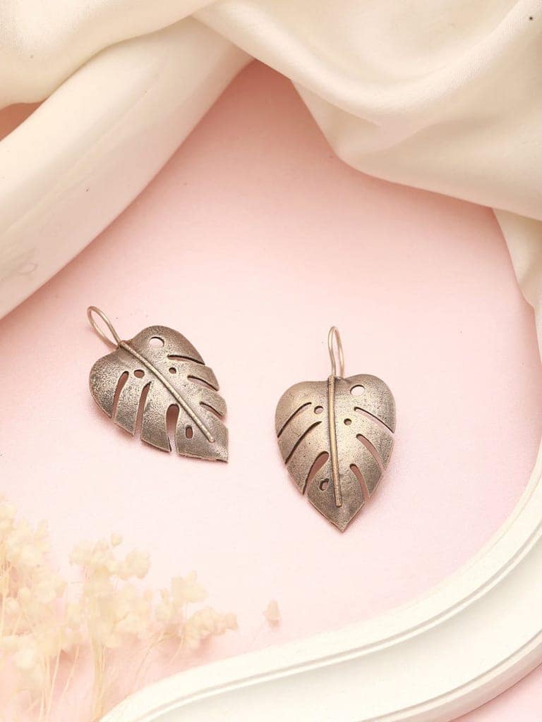 Oxidised Silver Lookalike Leaf Shaped Tribal Lightweight Fishhook Earrings view 4