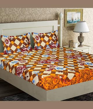 Home Candy Microfiber Floral Double Bedsheet with 2 Pillow Covers- Brown