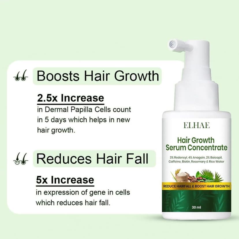 ELHAE Hair Serum Concentrate with Rosemary, Redensyl, Anagain, Baicapil, Caffeine, Biotin, Plant Keratin & Rice Water | Boosts Hair Growth, Strength & Thickness | For Stronger, Healthier Hair 30ml view 4