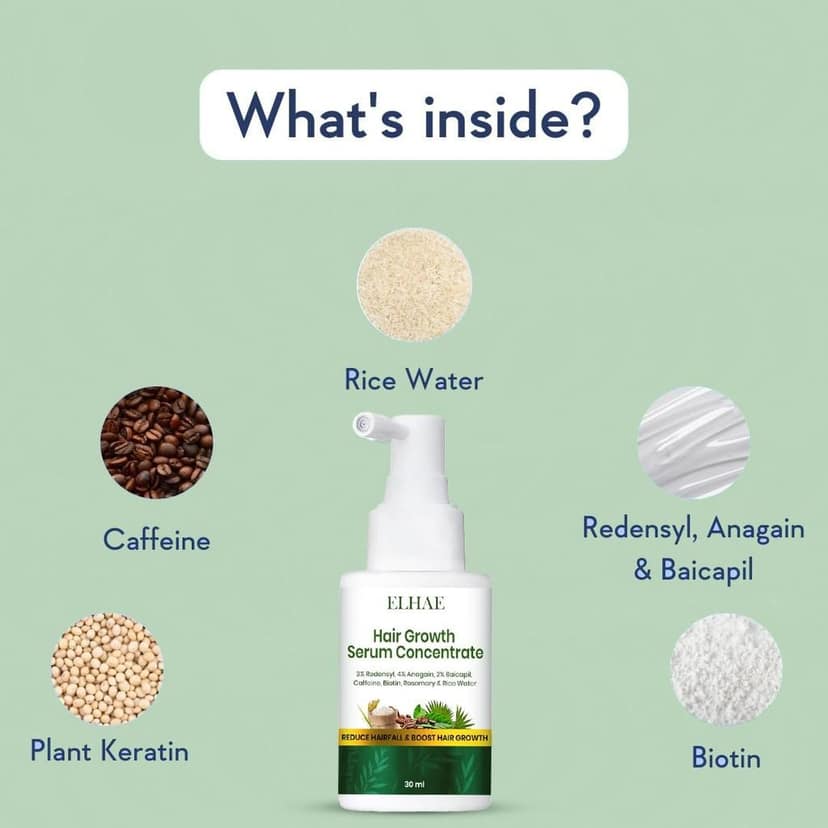 ELHAE Hair Serum Concentrate with Rosemary, Redensyl, Anagain, Baicapil, Caffeine, Biotin, Plant Keratin & Rice Water | Boosts Hair Growth, Strength & Thickness | For Stronger, Healthier Hair 30ml view 5