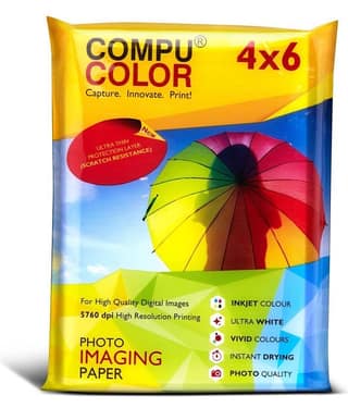 COMPUCOLOR RESIN- COATED TRUE Photo Glossy Photo Paper 270GSM (4x6 inches, 100 sheets) scratch & water resistant paper, extra white, inkjet photo paper