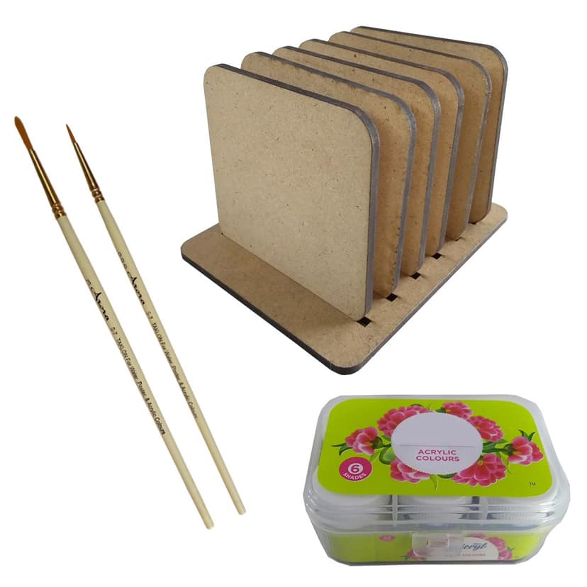 Warli Painting on Square Tea Coasters with Stand DIY kit view 2