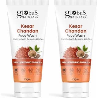 Globus Naturals Kesar Chandan Skin Lightening & Tan Removal Face wash, For Natural Glow & Spotless Skin, Natural & Ayurvedic Formula, Chemical Free, Suitable For All Skin Types, 75 gm, Set of 2