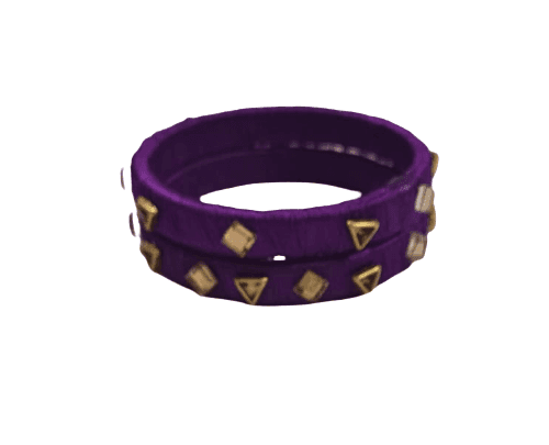 Elegant Purple Silk Thread Bangles with Stone and Stud Embellishments (Set of 2) view 2