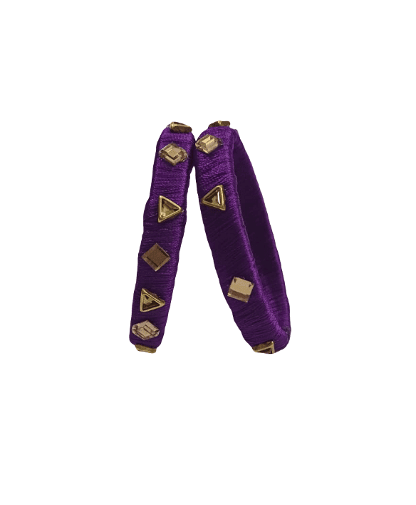 Elegant Purple Silk Thread Bangles with Stone and Stud Embellishments (Set of 2) view 3