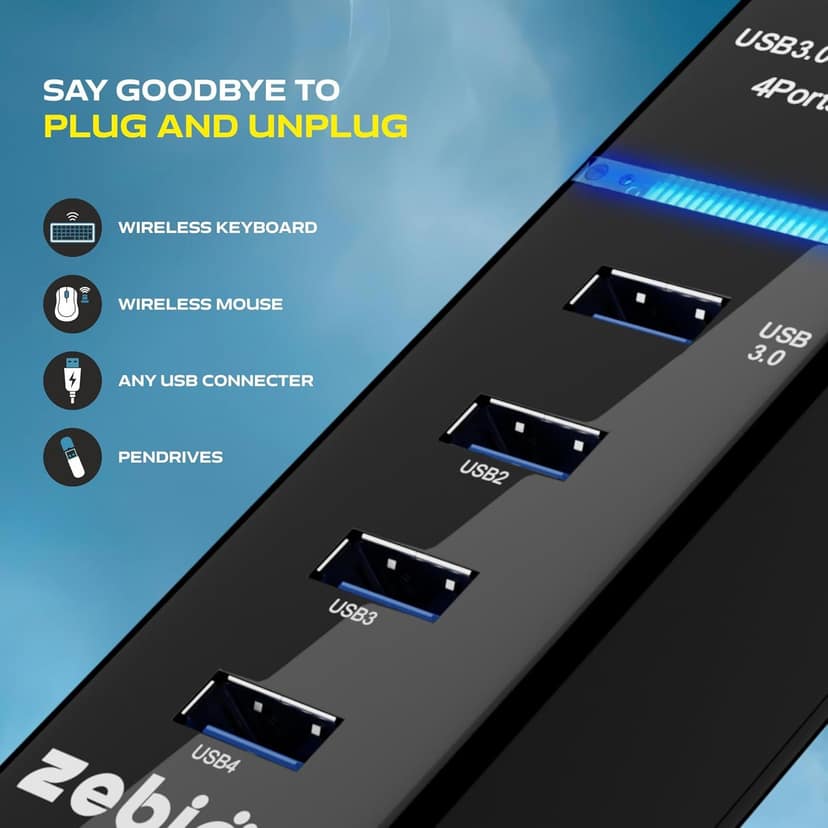 Zebion Pronto 302C 4 Port USB 3.0 Hub with Type-C - Black view 3