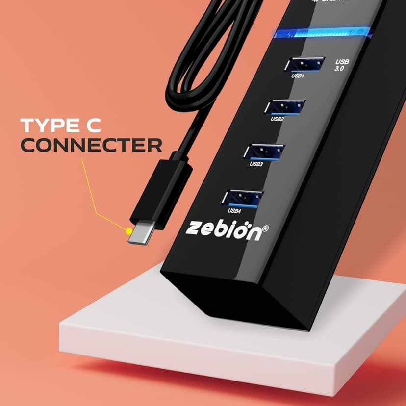 Zebion Pronto 302C 4 Port USB 3.0 Hub with Type-C - Black view 4