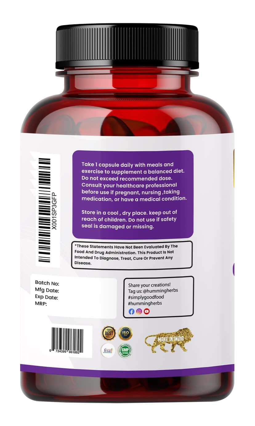 Humming Herbs DIM - Diindolylmethane - 3 in 1 Formula - Organic Alkalizing/Superfood Extracts Spirulina,Berries Blend, Black Pepper Extract, 90 Capsules view 2