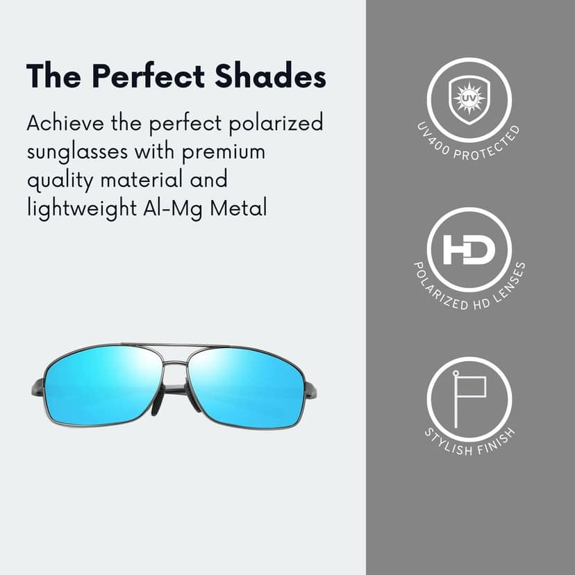 4Flaunt Full Rim Rectangular Trending and Stylish Polarized Sunglasses For Men & Women | Polarized & 100% UV400 Protected Lens | Lightweight Alloy Metal Frame (C1 - Gunmetal Frame/Black Lenses) view 6