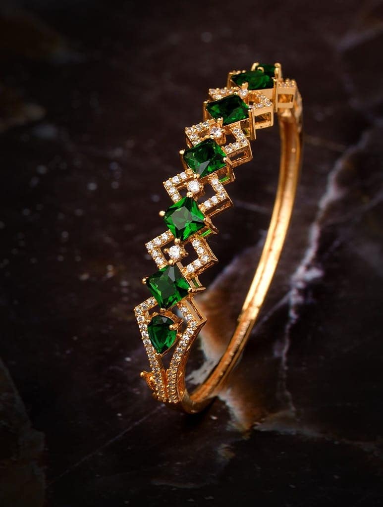 Gold plated Green AD studded handcrafted stylish Bracelet for Women & Girls