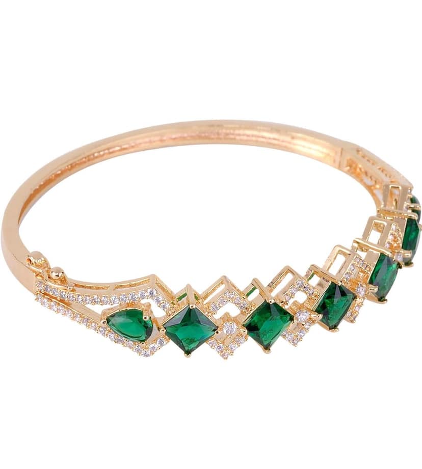 Gold plated Green AD studded handcrafted stylish Bracelet for Women & Girls view 3