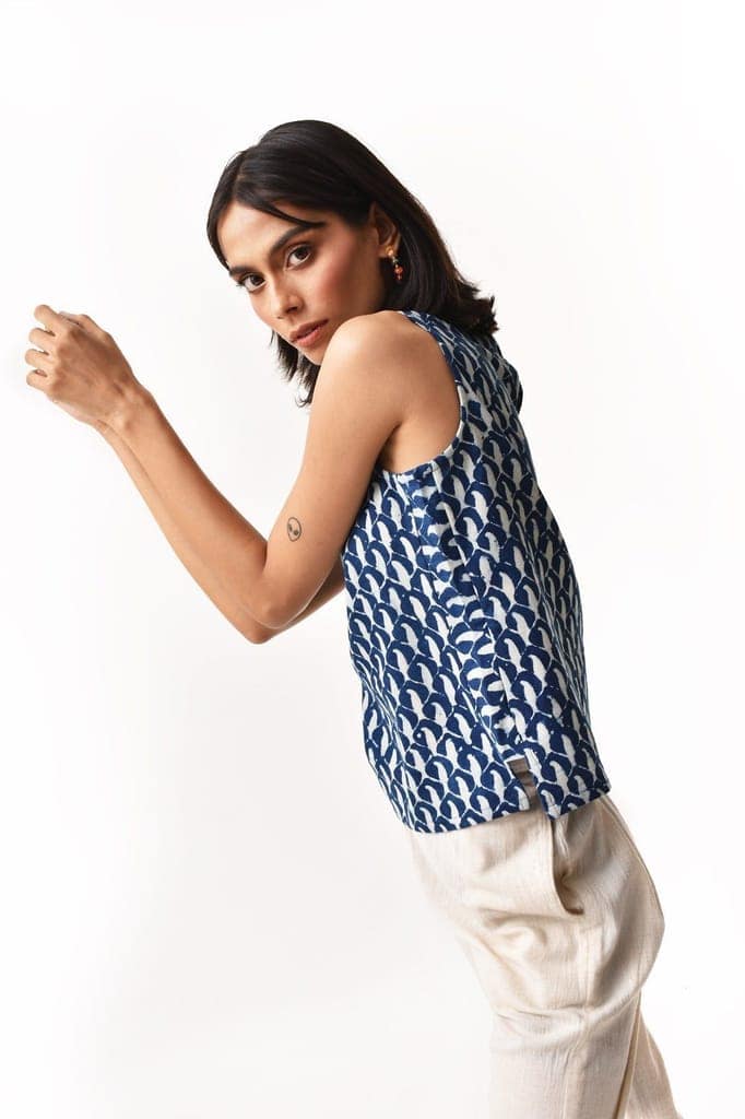 Indigo Sleeveless Round Neck Women's Top view 3