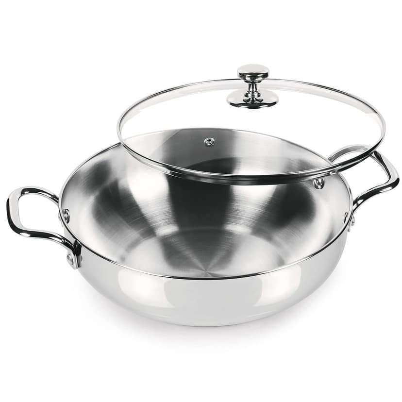 MILTON Pro cook Stainless Steel Kadhai with Glass Lid, 20 cm / 1.68 litres, Sandwich Bottom Cookware, Induction and Gas Stove Friendly Kadai for Cooking, Deep Frying, Stir-Fry, Sauté view 2