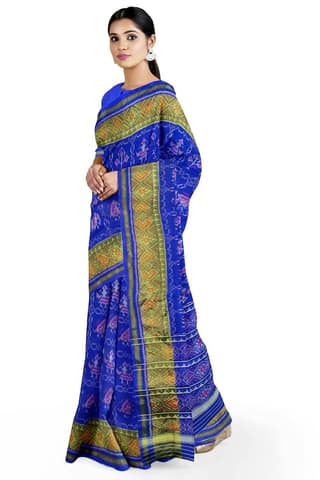 Garvi Gurjari (A Gujarat Govt Enterprise Women Blue Handwoven Single Ikat Silk Patola Saree(GGCSIKS65)