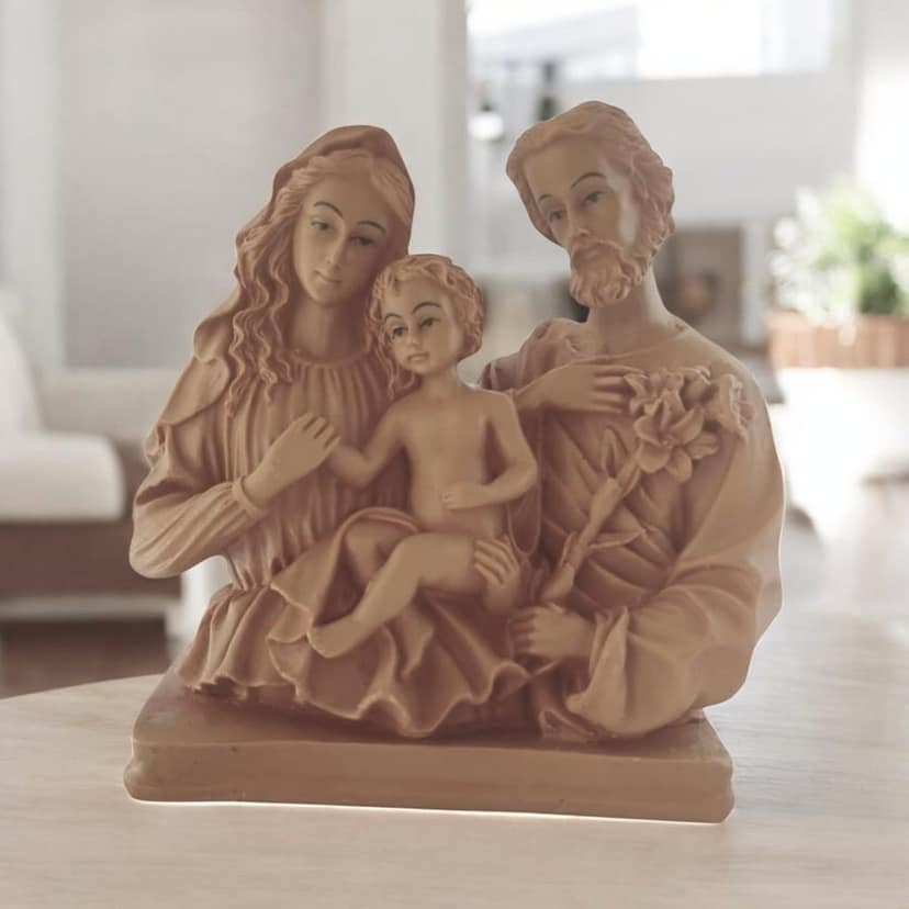 AMS Handcrafted Jesus Idol Holy Family Jesus Statue with Mary and Joseph Exquisite Sculpture for Christian Home, Prayer, Office and Gifting 16.5 Cm